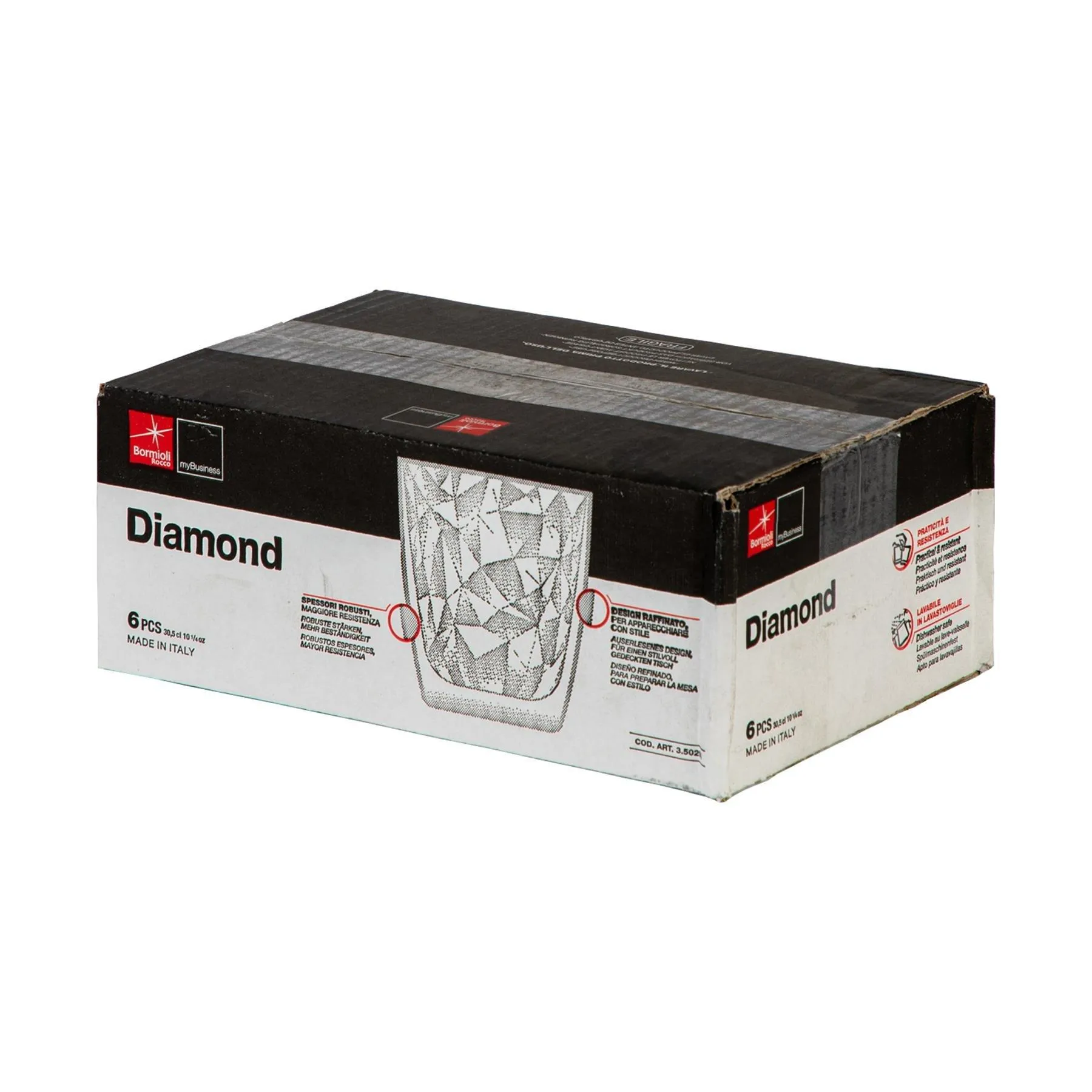 Glassware | Diamond Water Glasses - 300ml - Clear - Pack of 12 | Bormioli Rocco