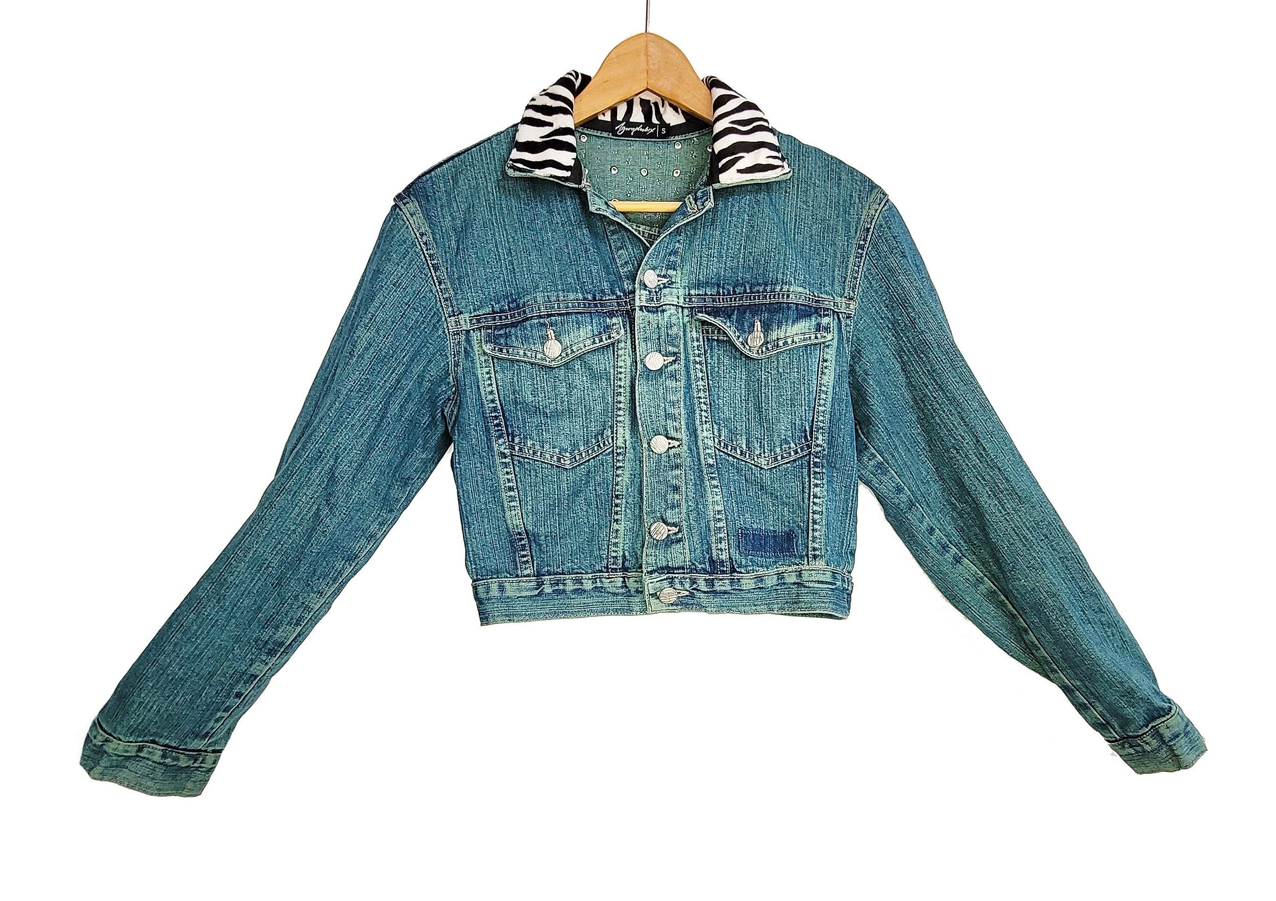 Glitter skull studded green denim jacket | size S