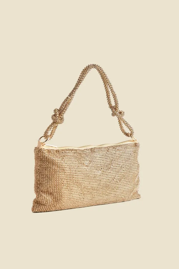 Gold Rhinestone Knot Detail Bag