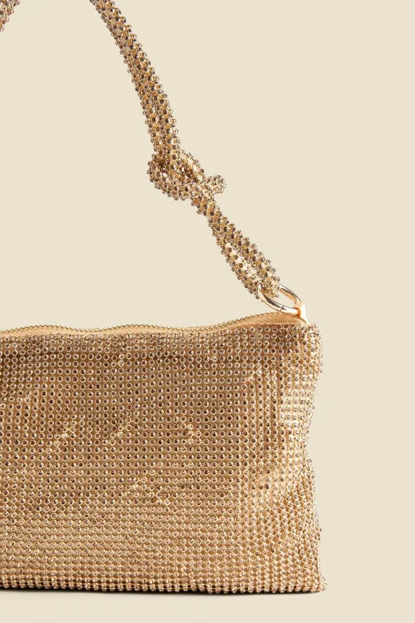 Gold Rhinestone Knot Detail Bag