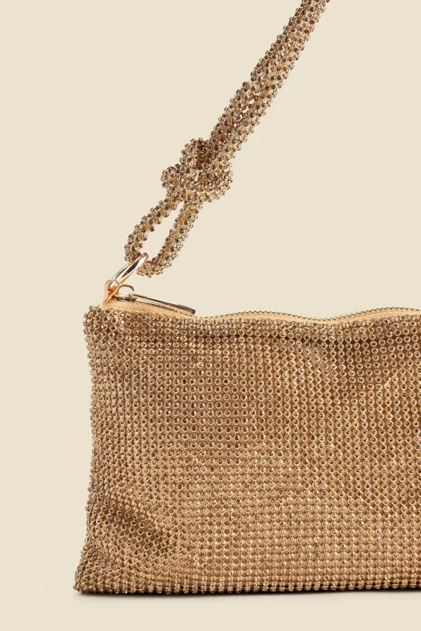 Gold Rhinestone Knot Detail Bag