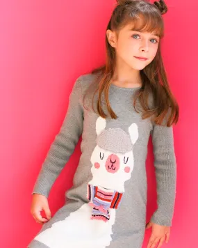 GREY LLAMA SWEATER DRESS