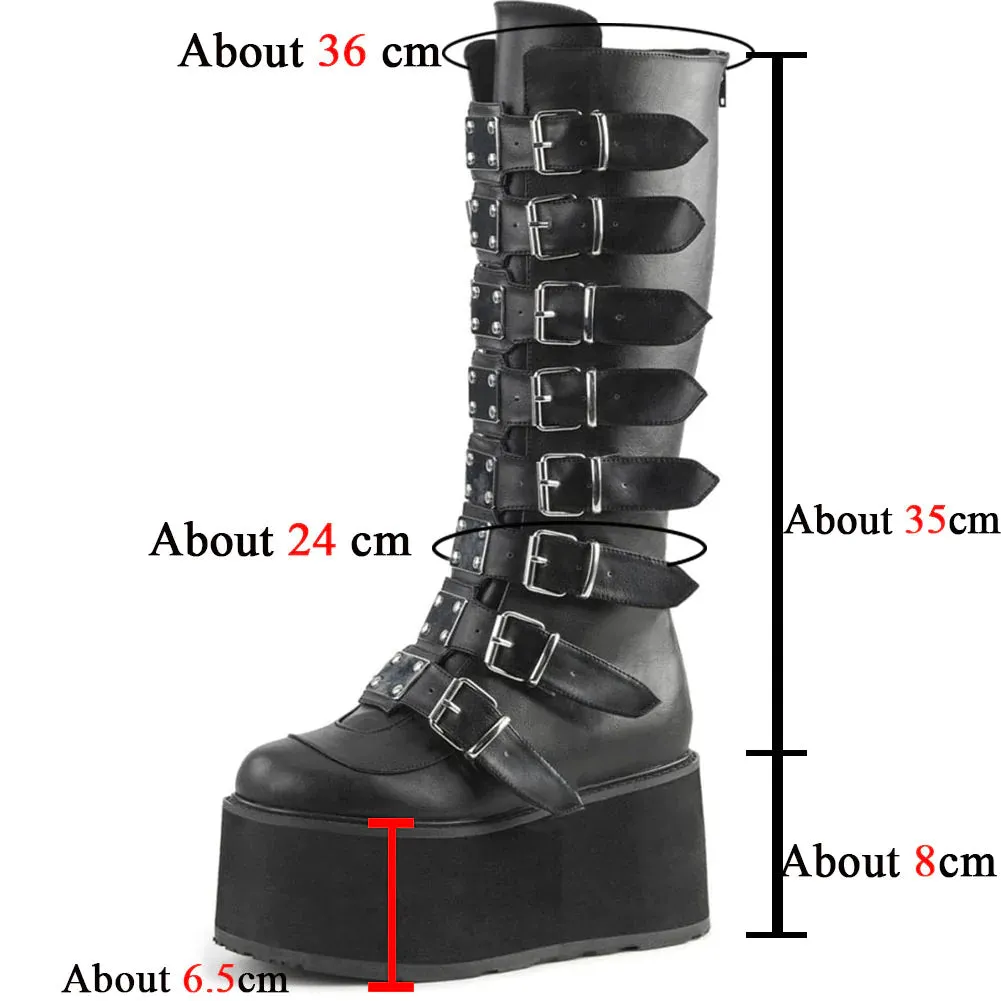 Handmade Autumn Fashion Women's Round Toe Buckle Zipper Mid Calf Boots