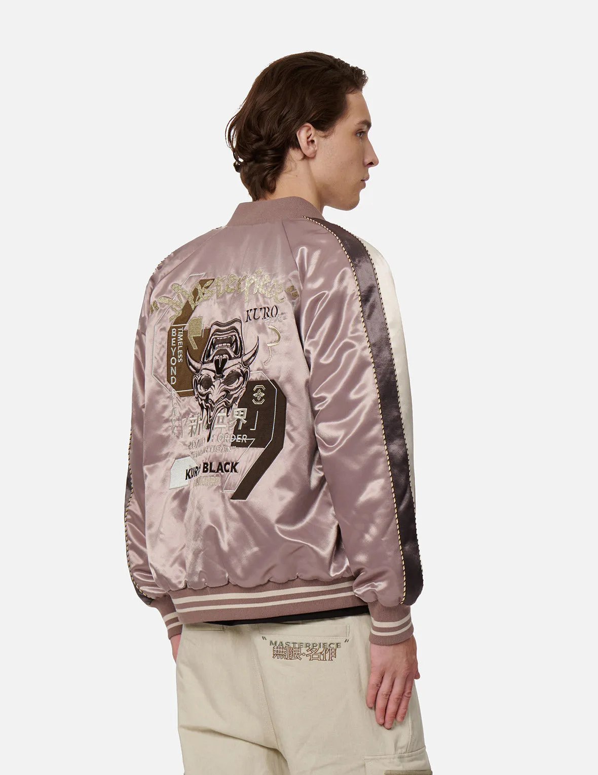 Hannya Embroidery Panelling Padded Souvenir Jacket