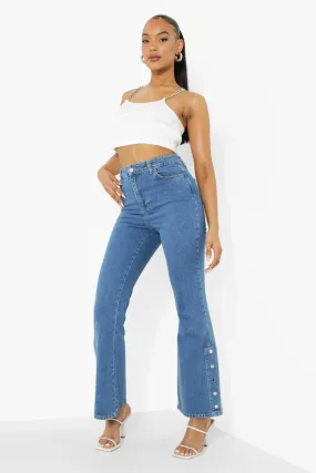 High Waist Popper Hem Flared Jeans