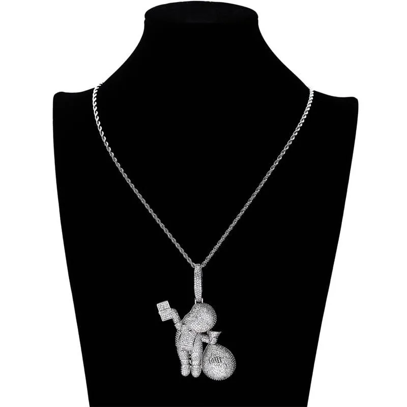 Hip Hop Boy with Money Bag 4 Colours Cartoon Character Necklace Pendants