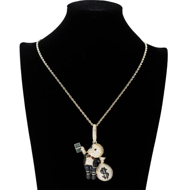 Hip Hop Boy with Money Bag 4 Colours Cartoon Character Necklace Pendants