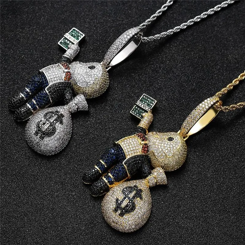 Hip Hop Boy with Money Bag 4 Colours Cartoon Character Necklace Pendants