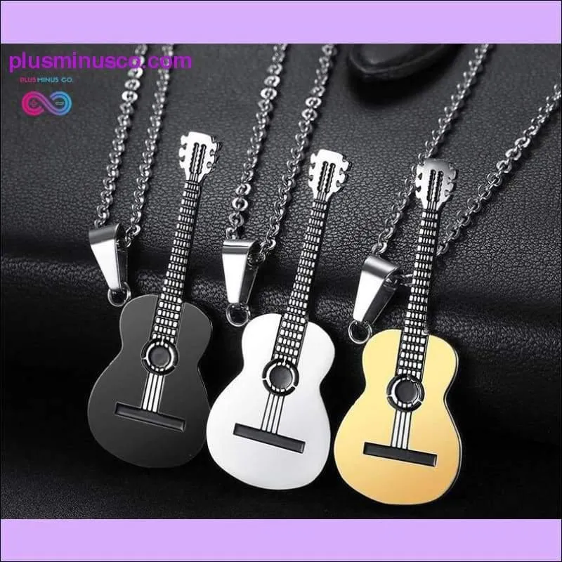 Hip Hop Titanium Steel Chain Necklace Classical Music Guitar