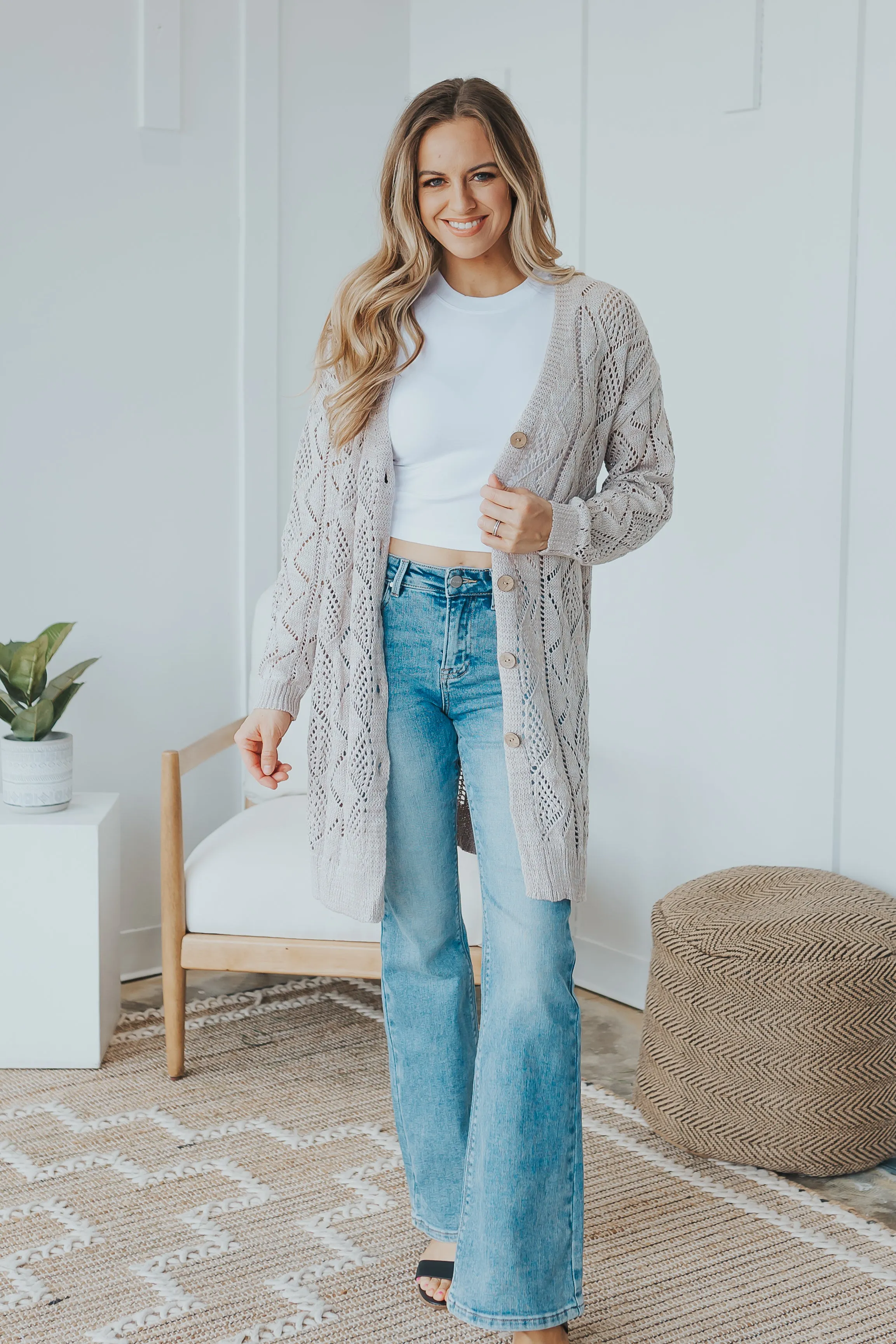 Hollowed Buttons Cardigan - 2 Colors