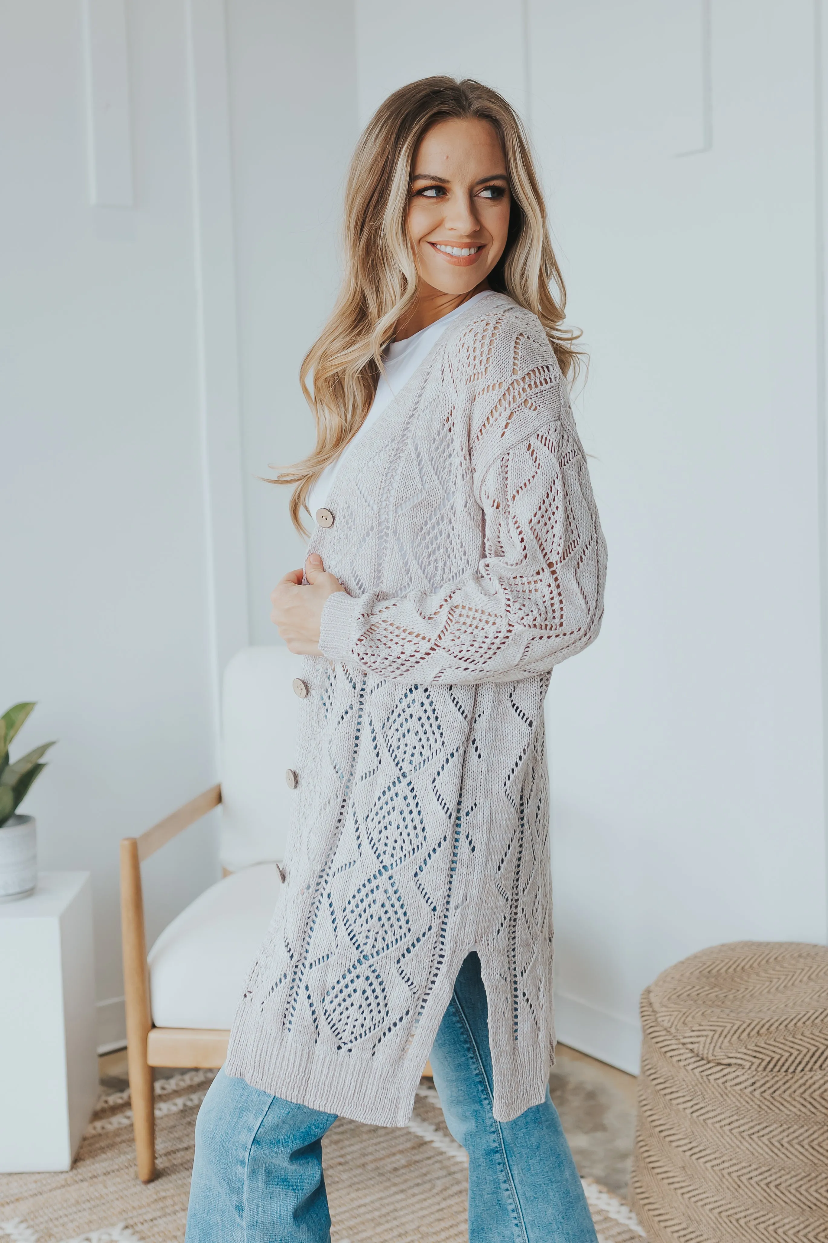 Hollowed Buttons Cardigan - 2 Colors