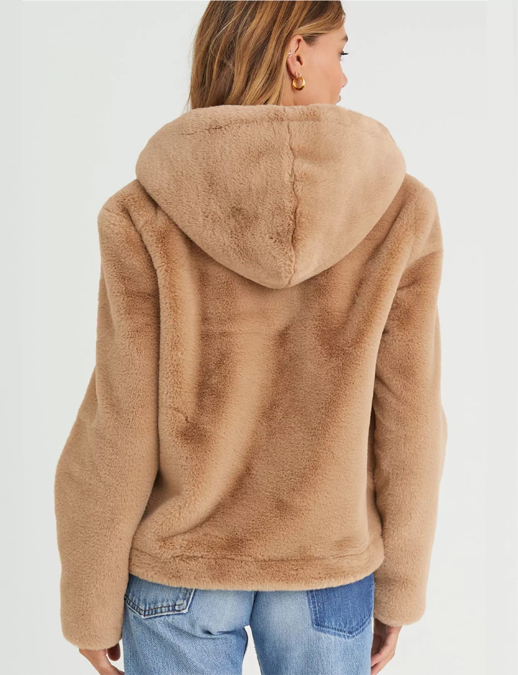 Hooded Faux Fur Jacket, Honey