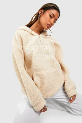 Hoodies & Sweatshirts | Premium Borg Dsgn Studio Slogan Half Zip Hoodie | boohoo