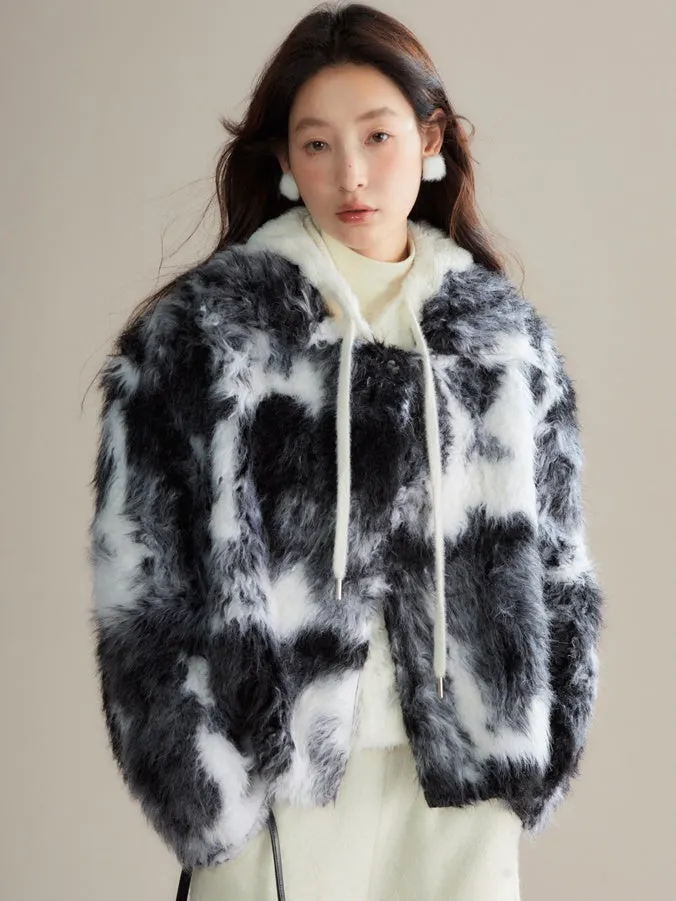 Ink Smudged Gradient Friendly Plush Fur Coat