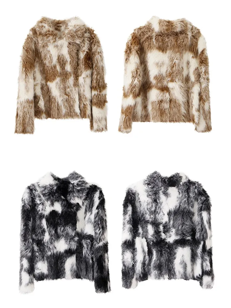 Ink Smudged Gradient Friendly Plush Fur Coat