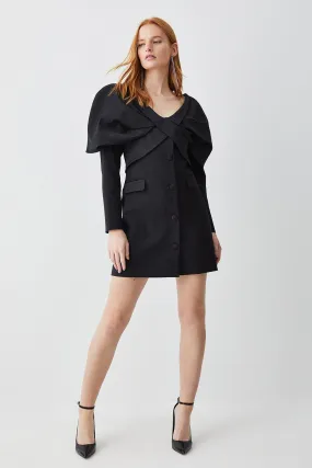 Italian Wool Satin Statement Shoulder Tailored Mini Dress | Karen Millen