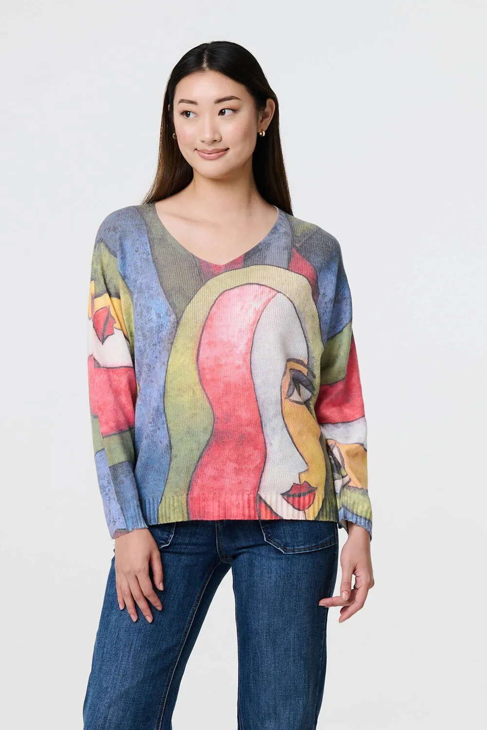 Izabel London - Abstract Print Long Sleeve Knit Jumper