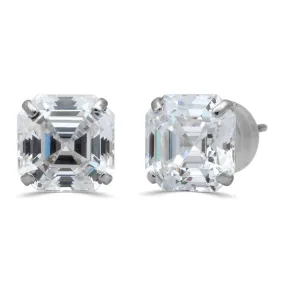 Jewelili 10K White Gold With Asscher Cut Cubic Zirconia Stud Earrings