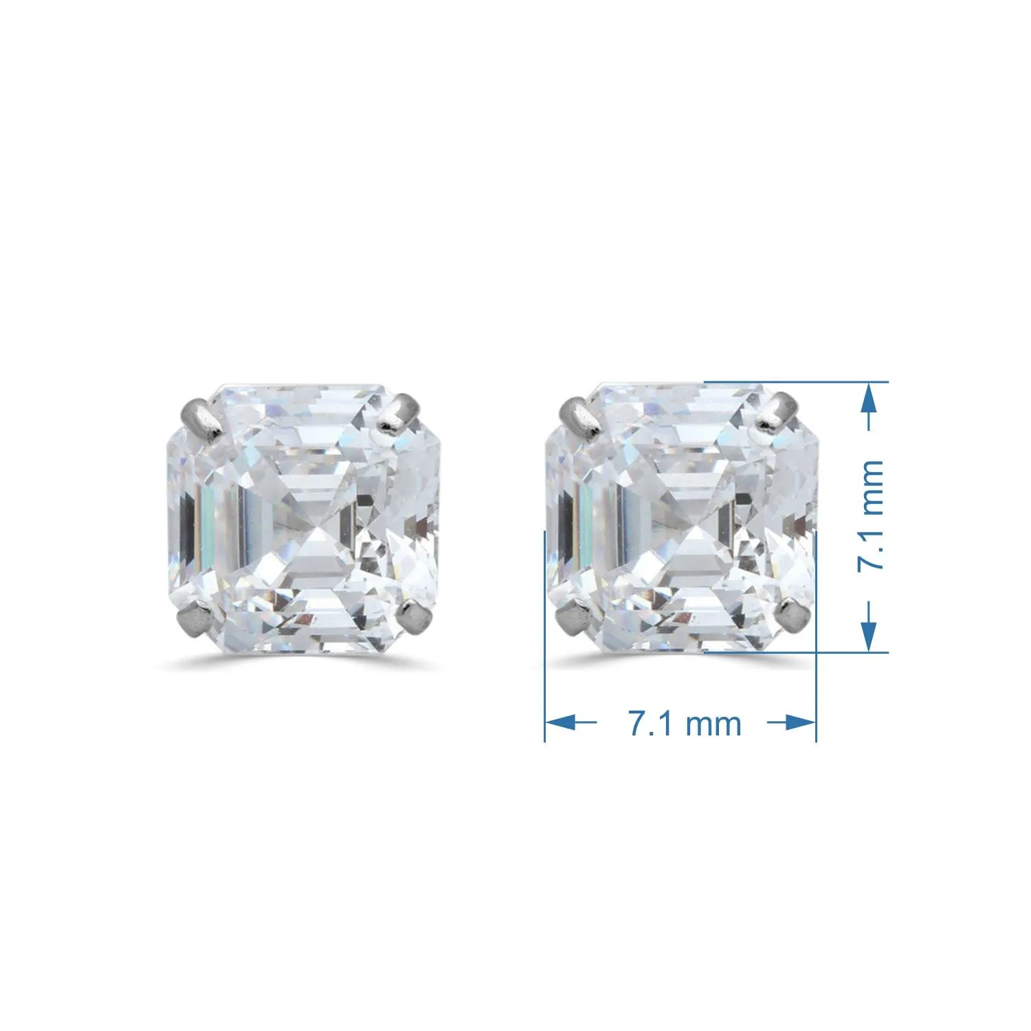 Jewelili 10K White Gold With Asscher Cut Cubic Zirconia Stud Earrings