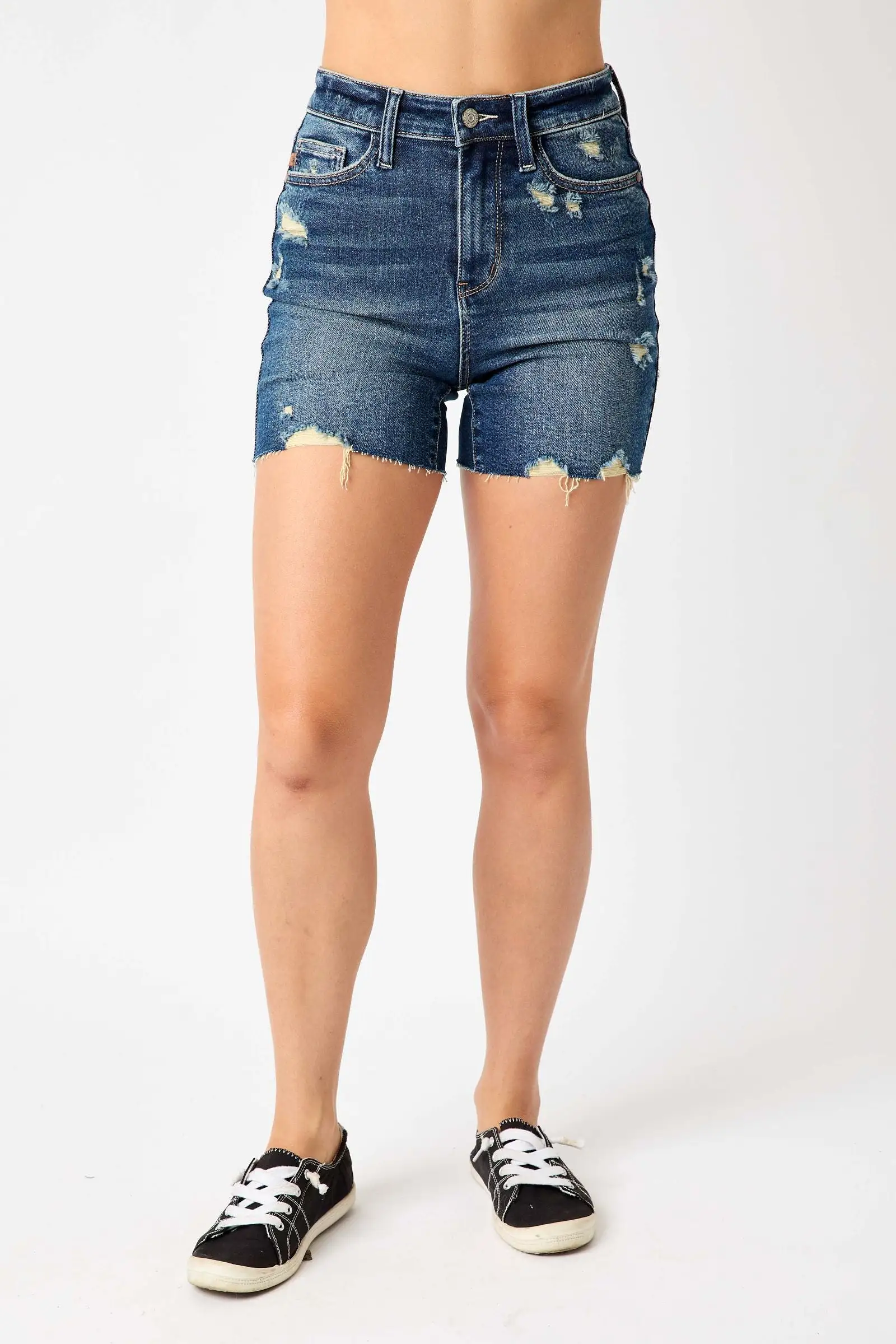 Judy Blue High Waist Mild Destroy Cut Offs Mid Length Shorts