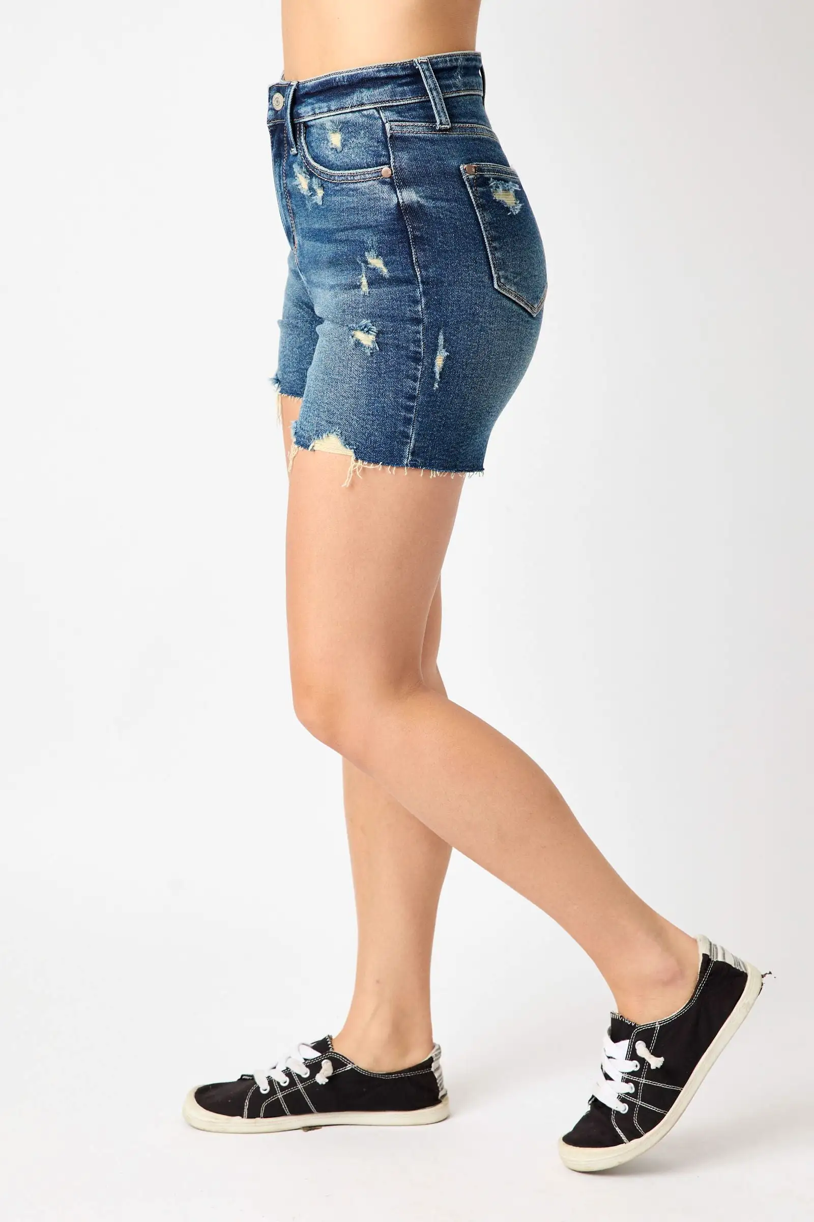 Judy Blue High Waist Mild Destroy Cut Offs Mid Length Shorts