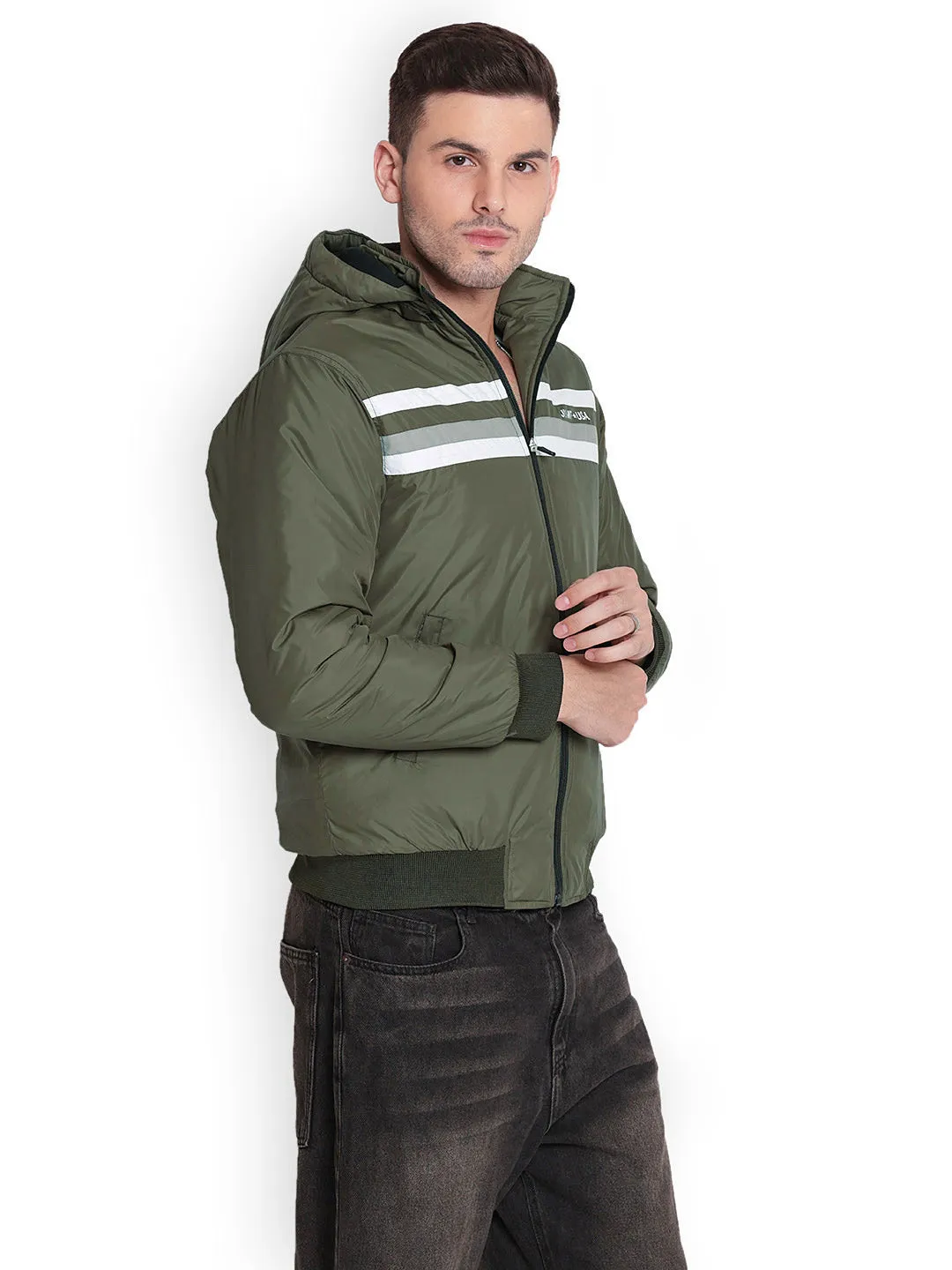 JUMP USA Men Olive Rapid-Dry Solid Sporty Jackets With Hood