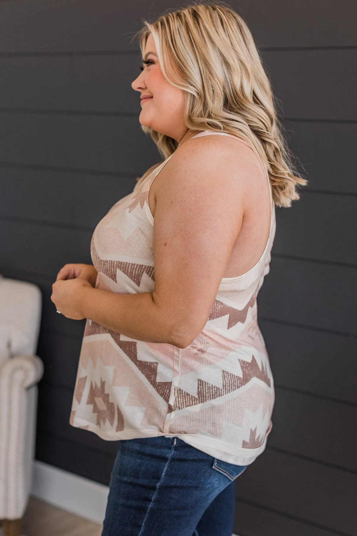 Keeps Getting Better Aztec Knit Tank Top- Ivory