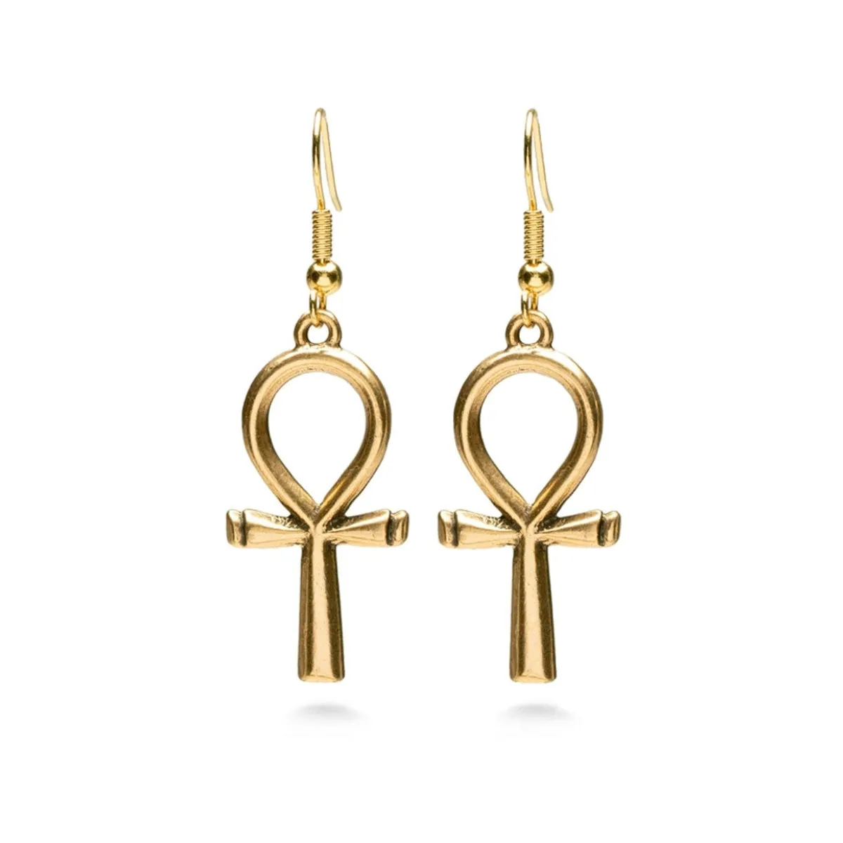 Large Ankh Earrings - Antique Gold Finish