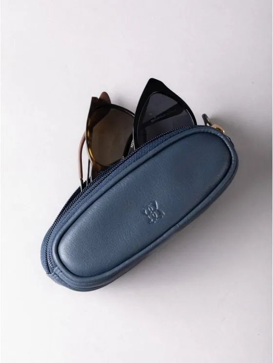 Leather Double Glasses Case in Navy