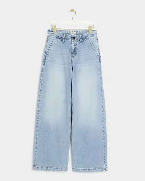 Light Blue Mid Rise Tailored wide fit Jeans