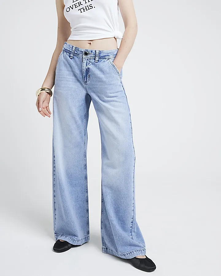 Light Blue Mid Rise Tailored wide fit Jeans