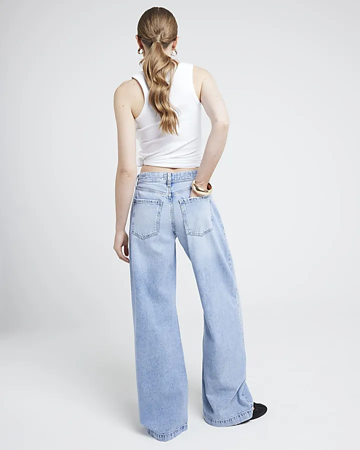 Light Blue Mid Rise Tailored wide fit Jeans