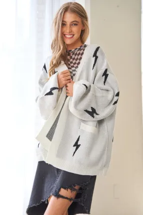 Lightning Bolt Oversized Open Sweater Cardigan