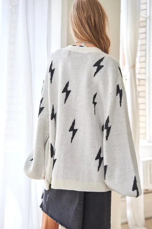 Lightning Bolt Oversized Open Sweater Cardigan