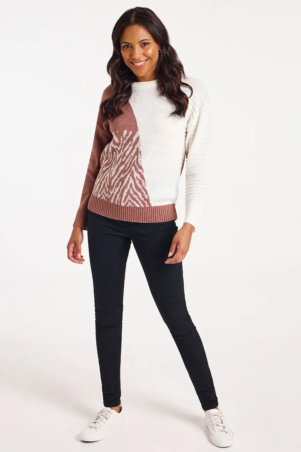 Long Sleeve Animal Colour Block Jumper