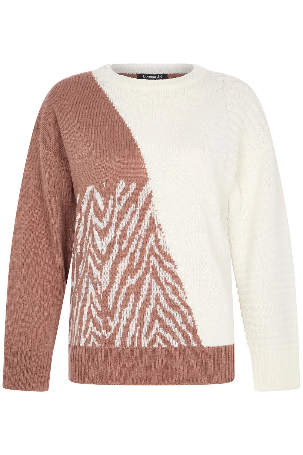 Long Sleeve Animal Colour Block Jumper