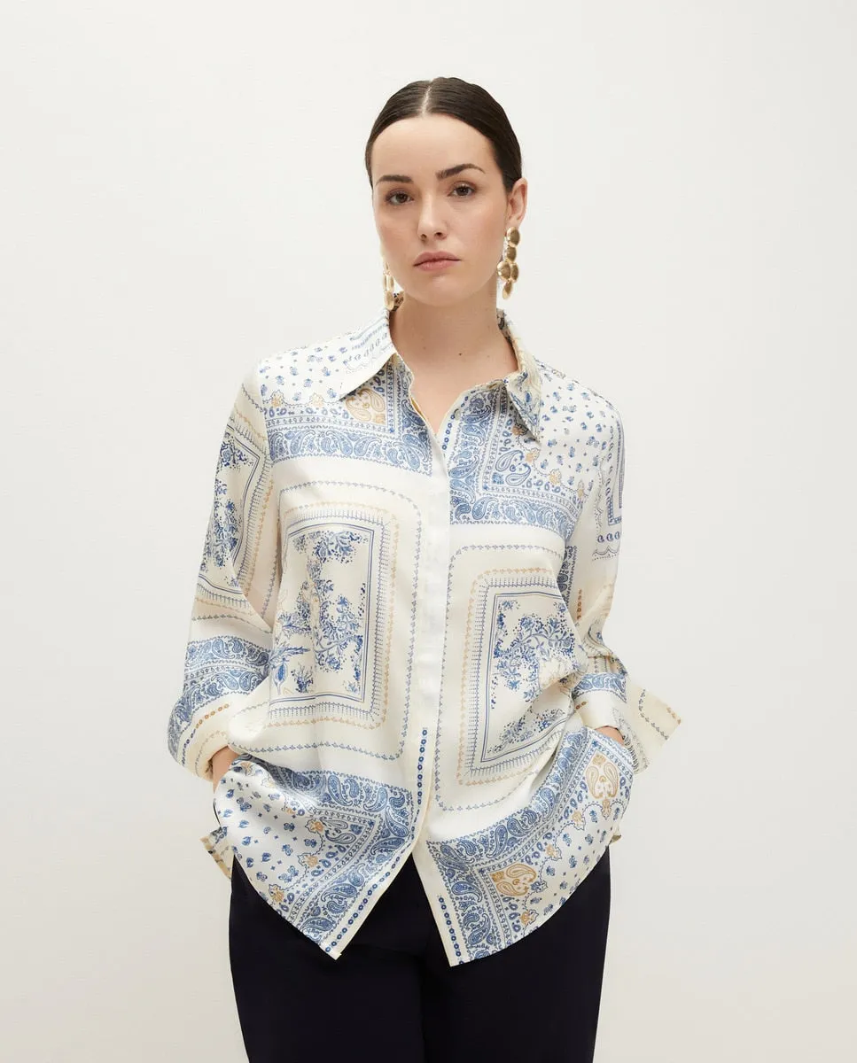 Long Sleeve Print Blouse - White