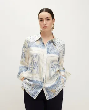 Long Sleeve Print Blouse - White