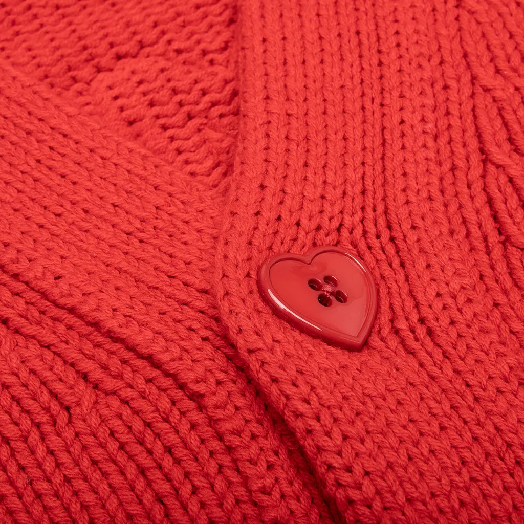 Low Gauge Knit Cardigan - Red