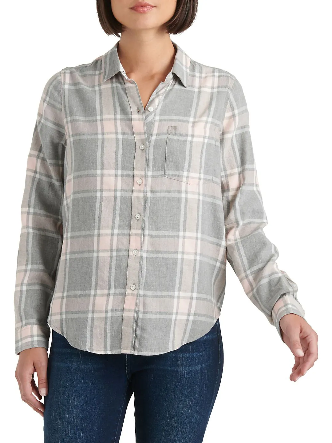 Lucky Brand Women's Plaid Cotton Blend Shirt Pink Size X-Large