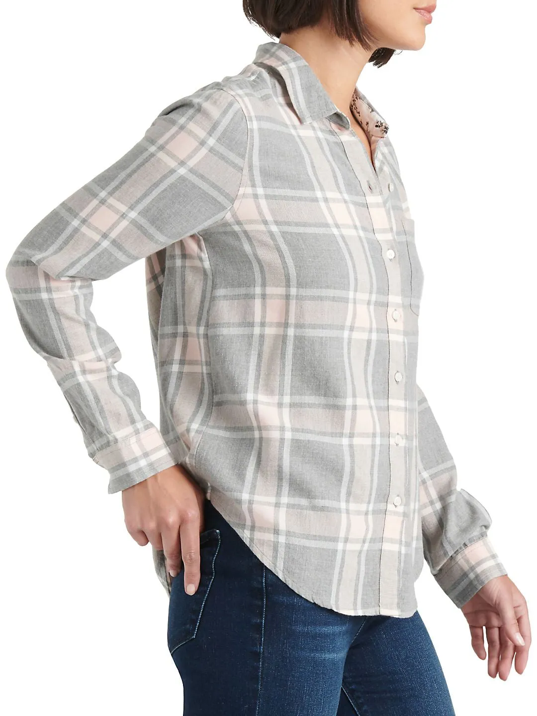 Lucky Brand Women's Plaid Cotton Blend Shirt Pink Size X-Large