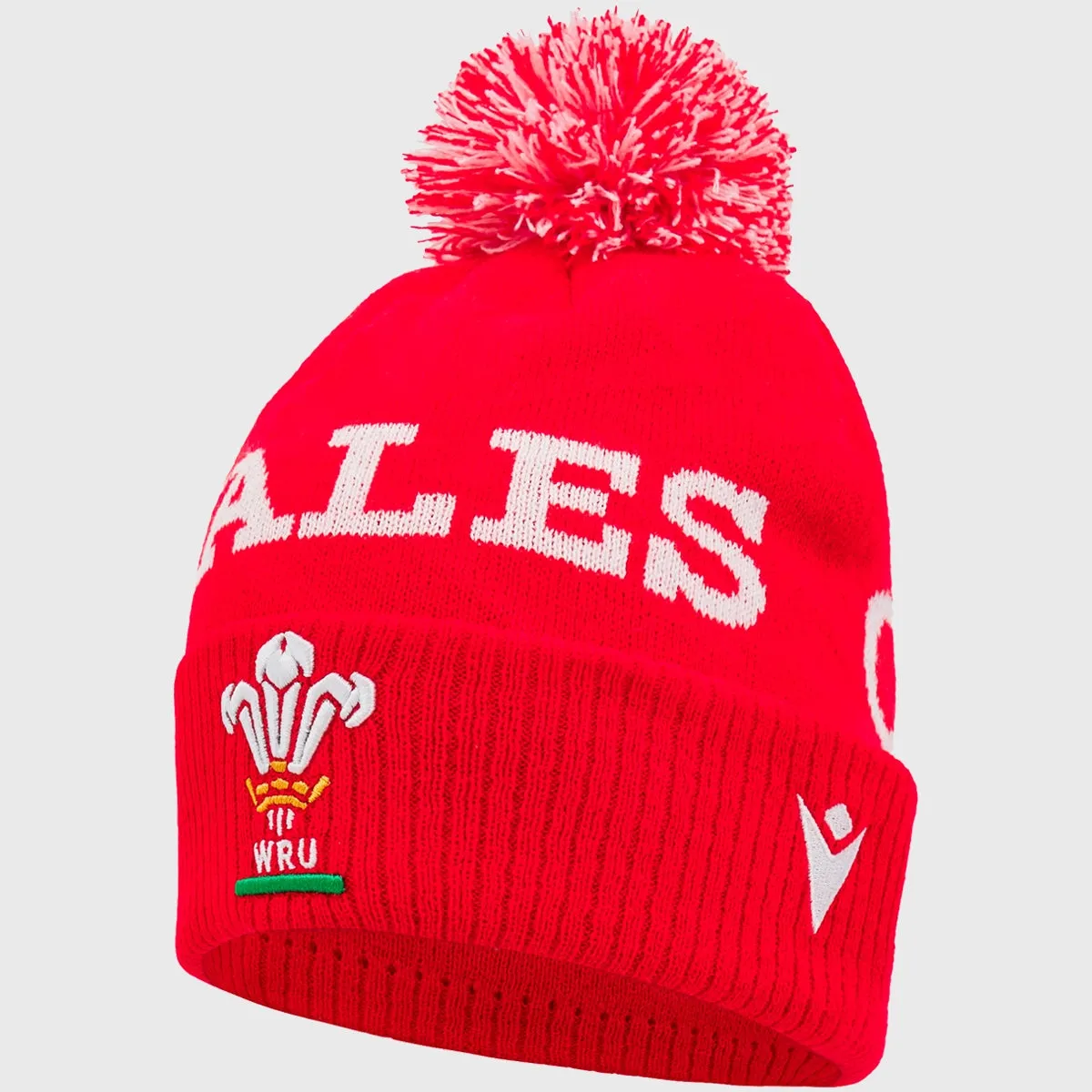 Macron Wales Rugby Bobble Beanie Hat Red