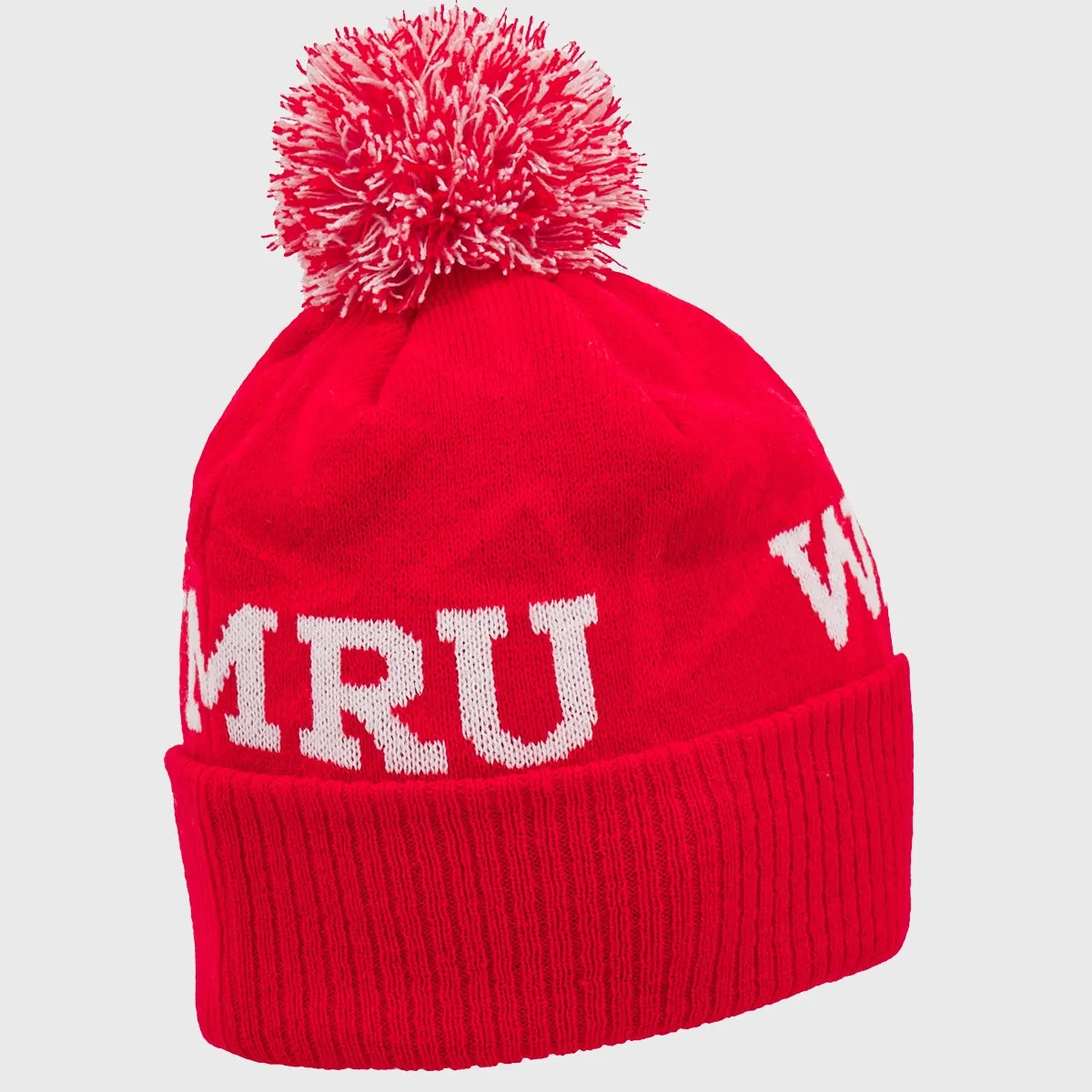 Macron Wales Rugby Bobble Beanie Hat Red