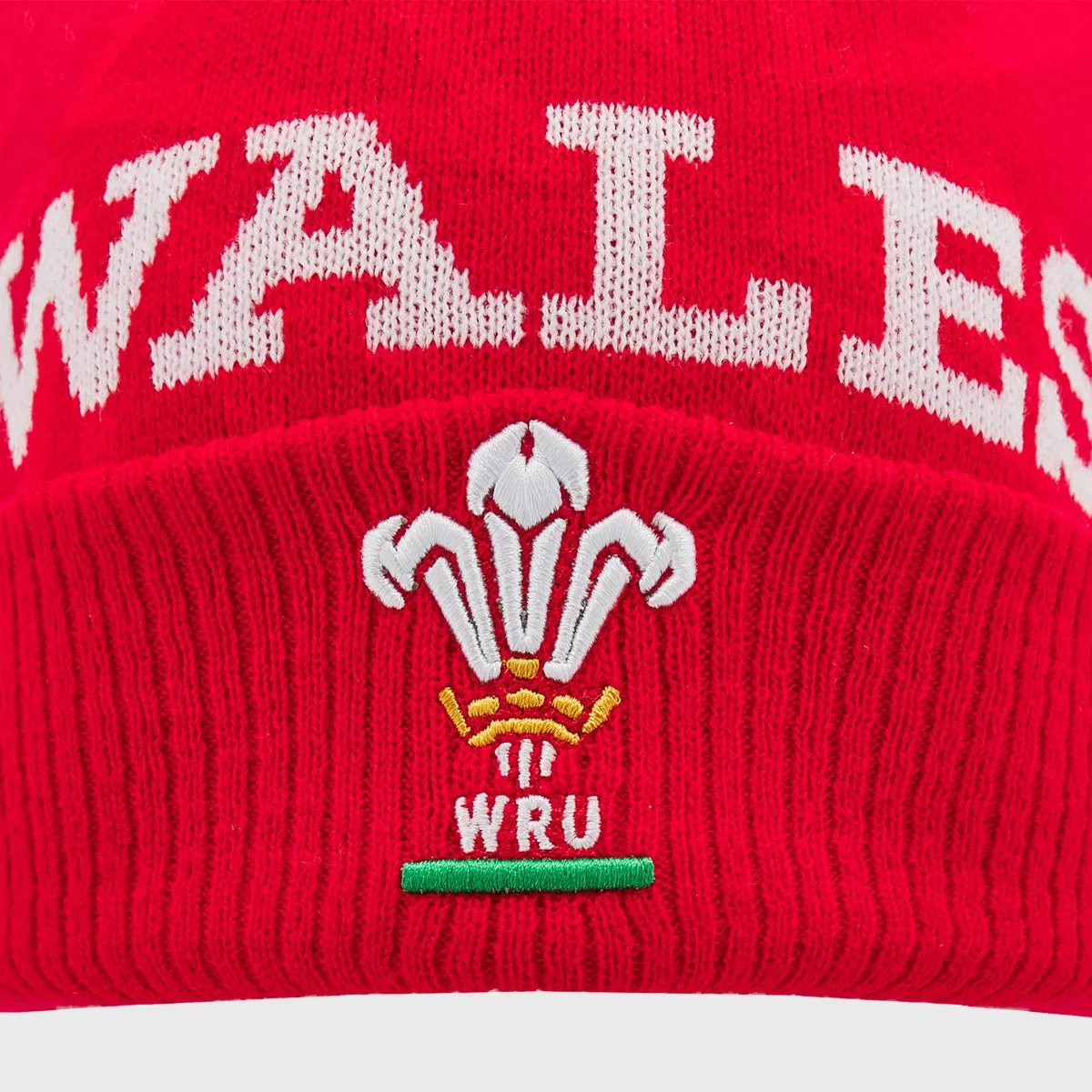 Macron Wales Rugby Bobble Beanie Hat Red