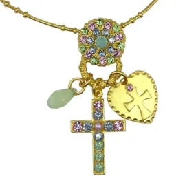 Mariana Handmade Swarovski Crosses Flower Pendant Gold Necklace Pink 52021 1028