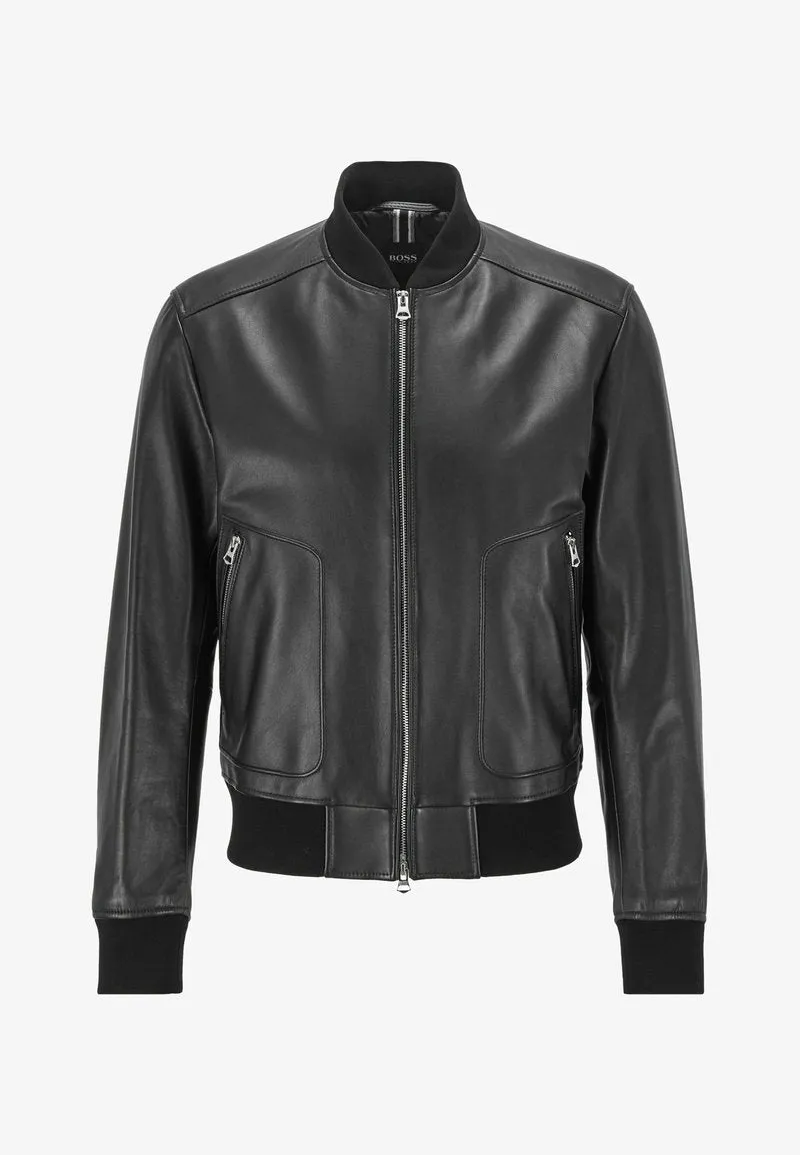 Men’s Black Leather Bomber Jacket