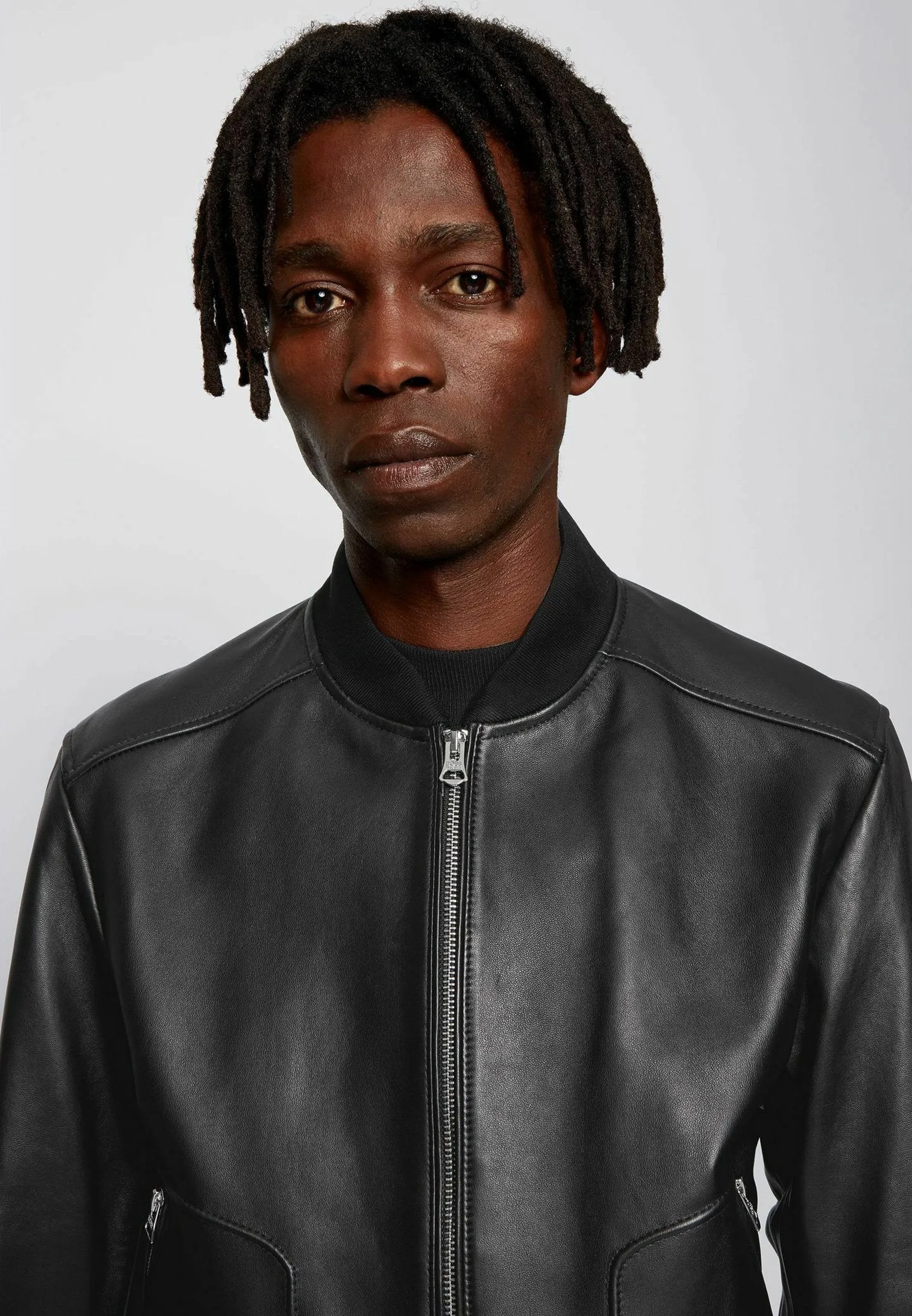 Men’s Black Leather Bomber Jacket