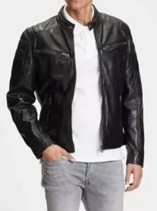 Men's black motorcycle style leather jacket 13197