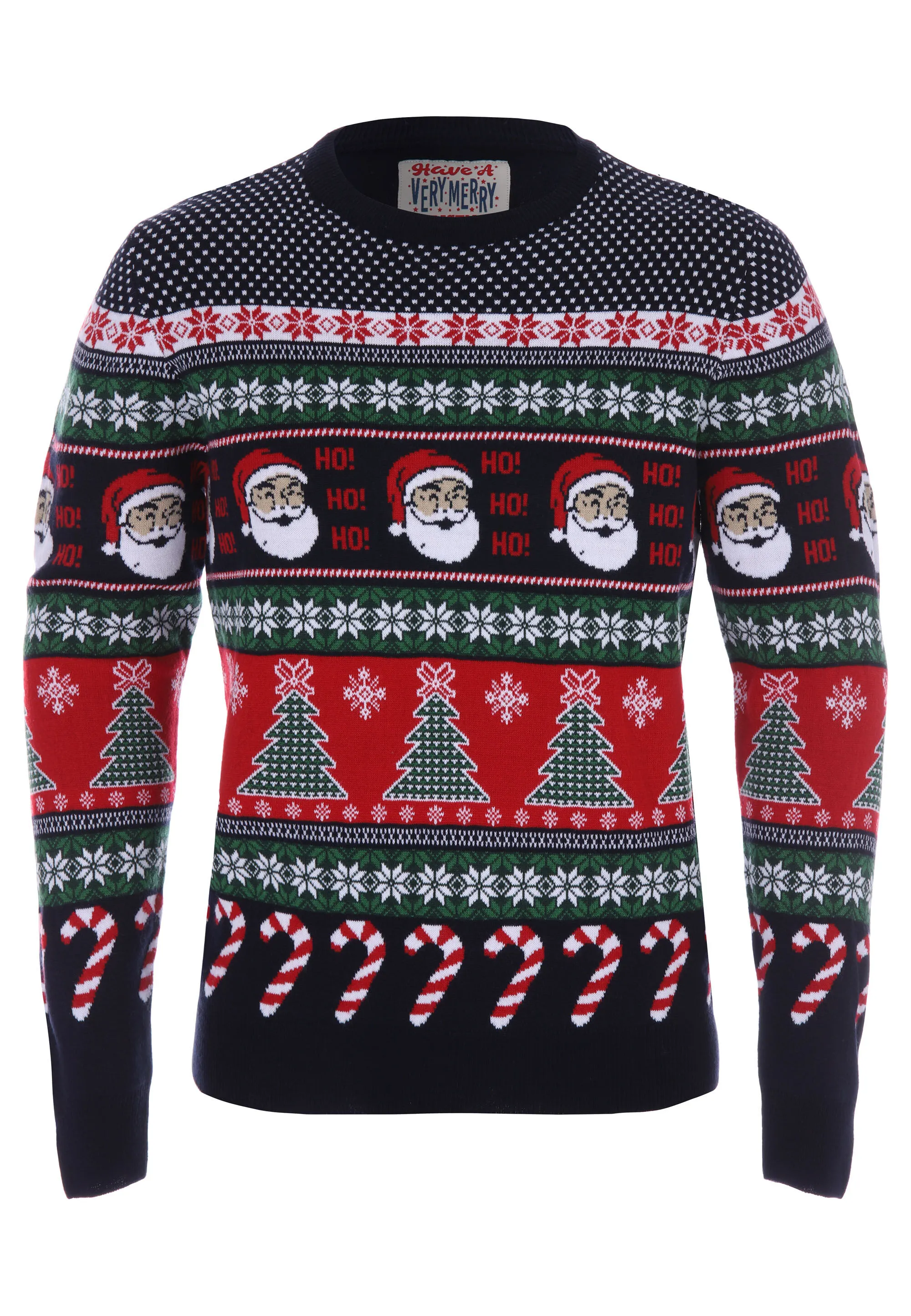 Mens Navy Novelty Santa Christmas Knitted Jumper