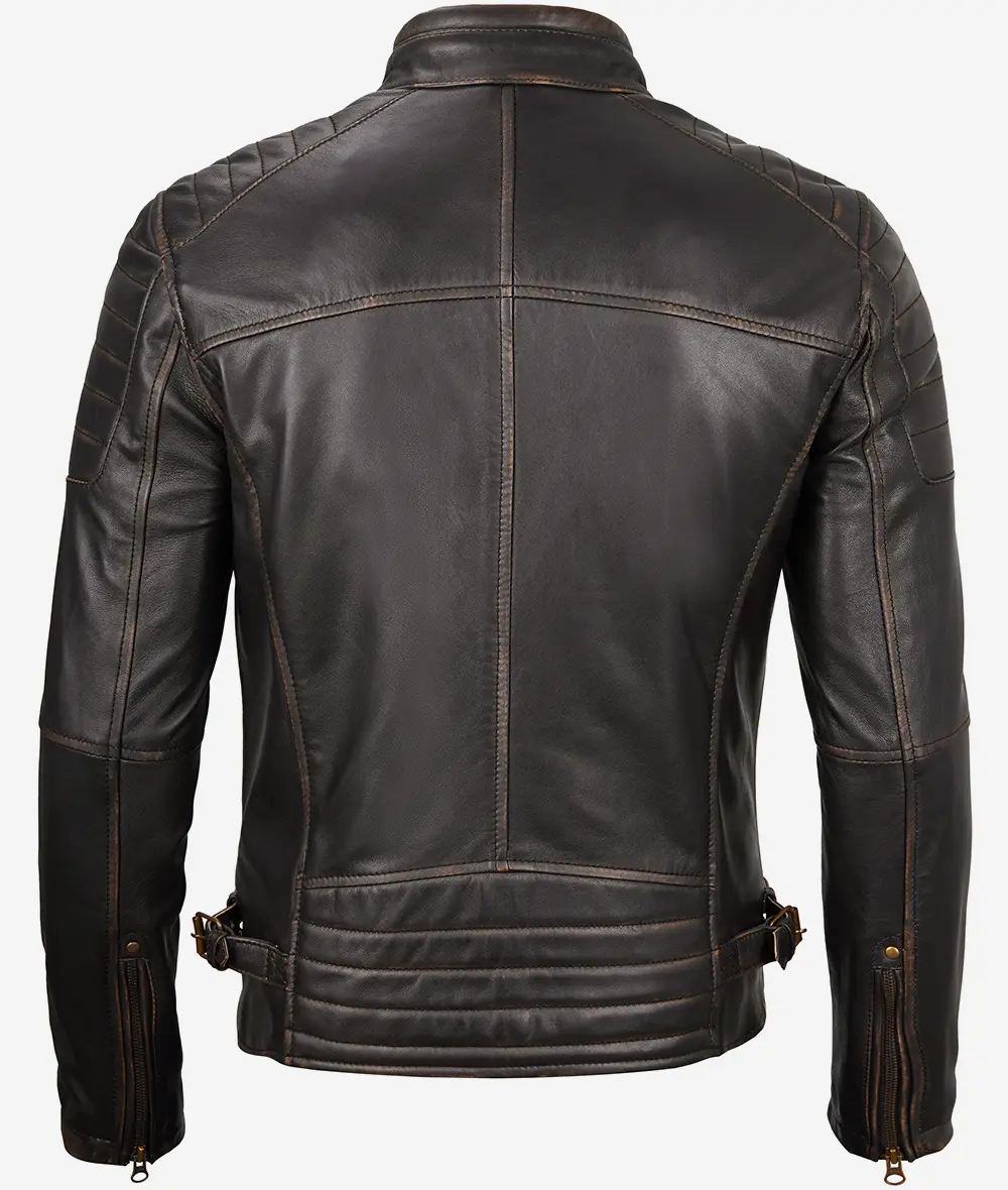 Mens Rub Off Brown Cafe Racer Leather Jacket